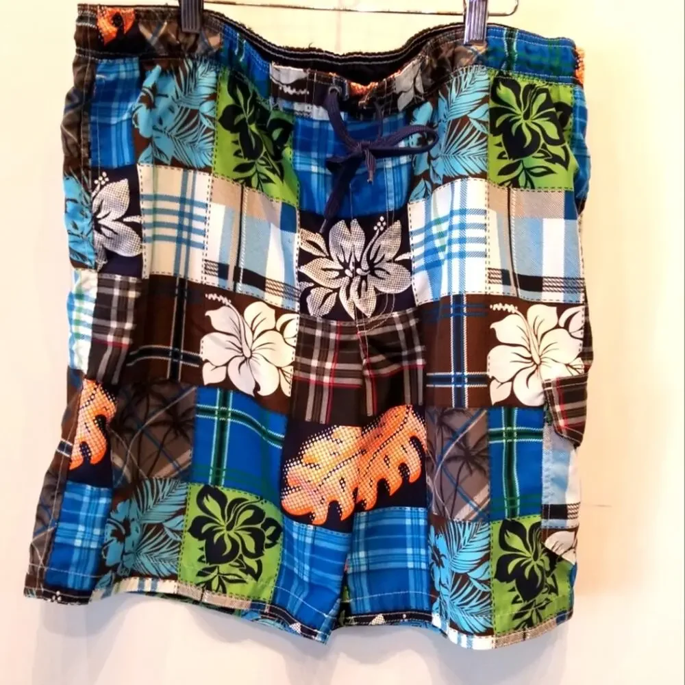 Sonoma Men's Swim Trunks Blue‎ Tropical Print Hawaiian Coastal Shorts Size L